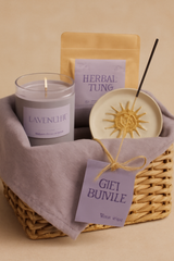 Lavender Candle, Herbal Tea, and Sun-themed Incense Gift Bundle